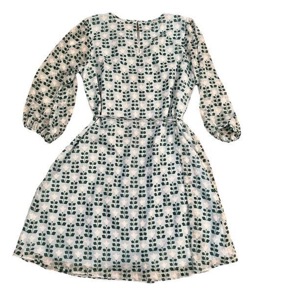 Ann Taylor Women’s Floral Tile Belted Shift Dress Size 10 Blue Green Mini Lined - Picture 3 of 8